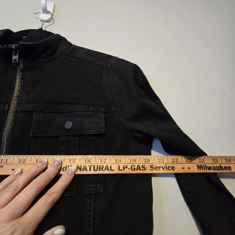 Duluth‎ Trading Daily Denim Moto Jacket Womens MED Black Full Zip Pockets Biker